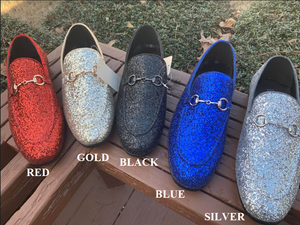 mens silver glitter loafers