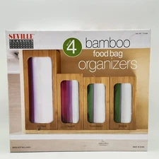 Seville Bamboo Food Bag Organizers for Drawer  Four piece Laser Engraved