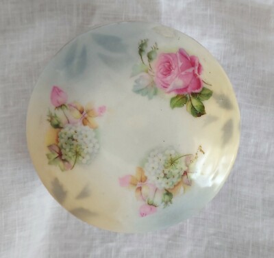Vintage romantic pink rose floral gold edged Trinket jewelry Box
