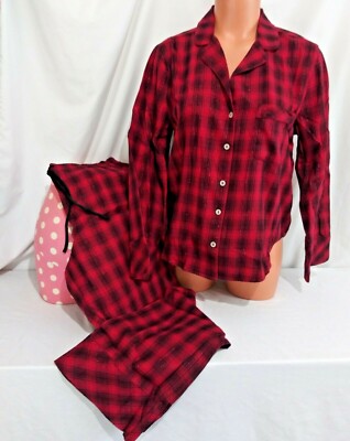 Victorias Secret THE FLANNEL Pajama Set RED SHIMMER PLAID NWT M