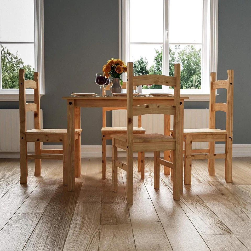 Small Natural Wooden Dining Table And 4 Chairs Set Kitchen Room Rustic Pine - Image 2 of 4