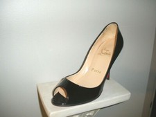 Christian Louboutin Negro Charol 38- Tacones-Puntera abierta 85mm Tacón