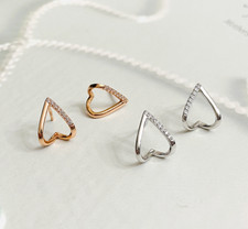 S925 Sterling Silver Rose Gold Silver Tone Pave CZ Heart Shaped Stud Earrings