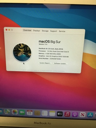 Apple MacBook Air 2014 Core i5 1.4ghz 4gb RAM 128gb SSD 13" macOS Big Sur - Picture 12 of 15