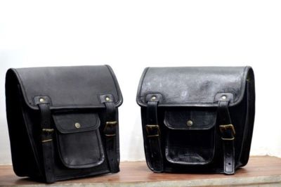 Motorcycle 2 Side Saddlebags Pouch Black Leather Side Pouch Saddle Panniers JMB