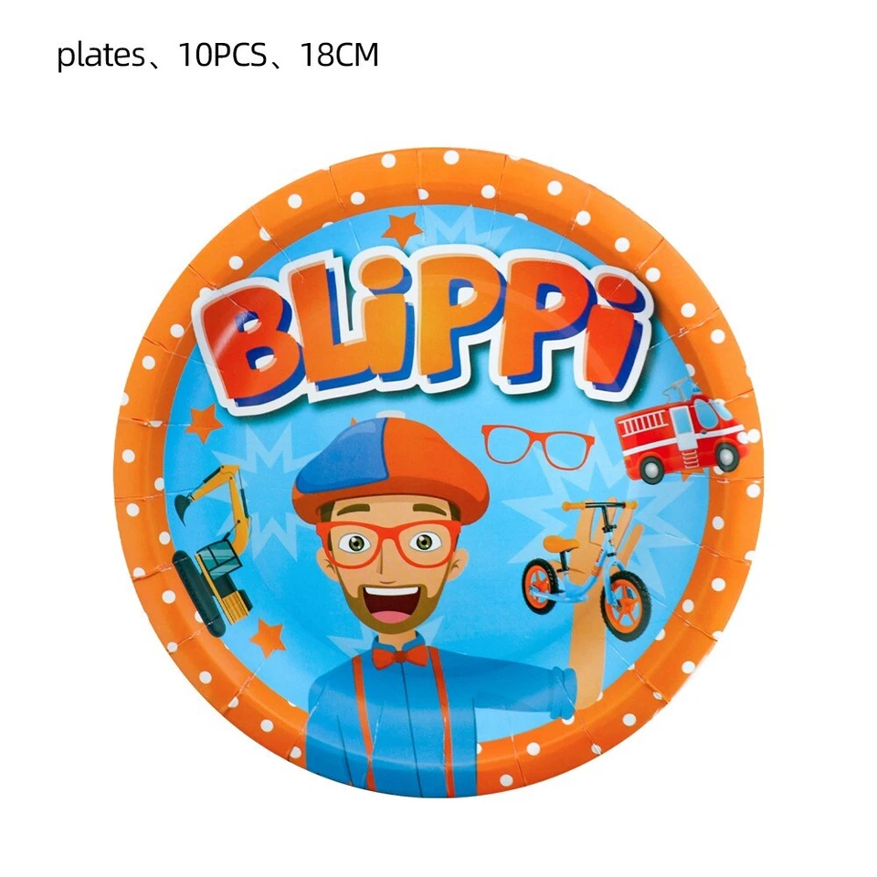 BLIPPI Kids Birthday Party Cutlery Set Plates Cups Decoration Banner Balloon - Image 3 of 4