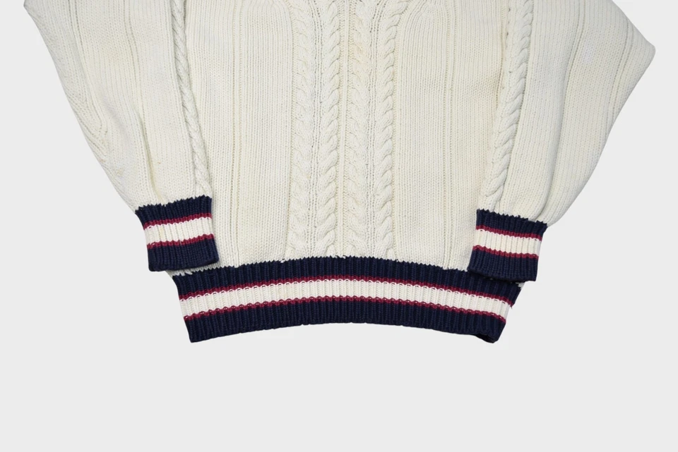 Vintage Preswick & Moore Sweater Mens Medium Tennis Cable Knit V Neck Ribbed - Image 2 of 4