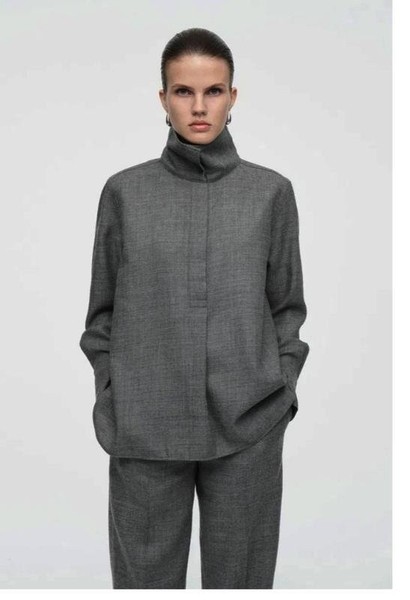 Women COS Shirt Grey Wool XL