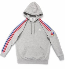 Adidas Originals Hoodie Mens M Gray 3D Trefoil 3 Stripe Pullover Unisex Retro