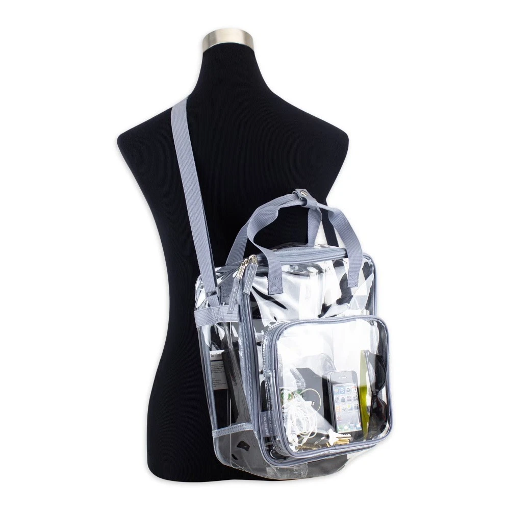 Unisex Clear Double Handle Stadium Approved Tote, Grey Trim - thumbnail 2