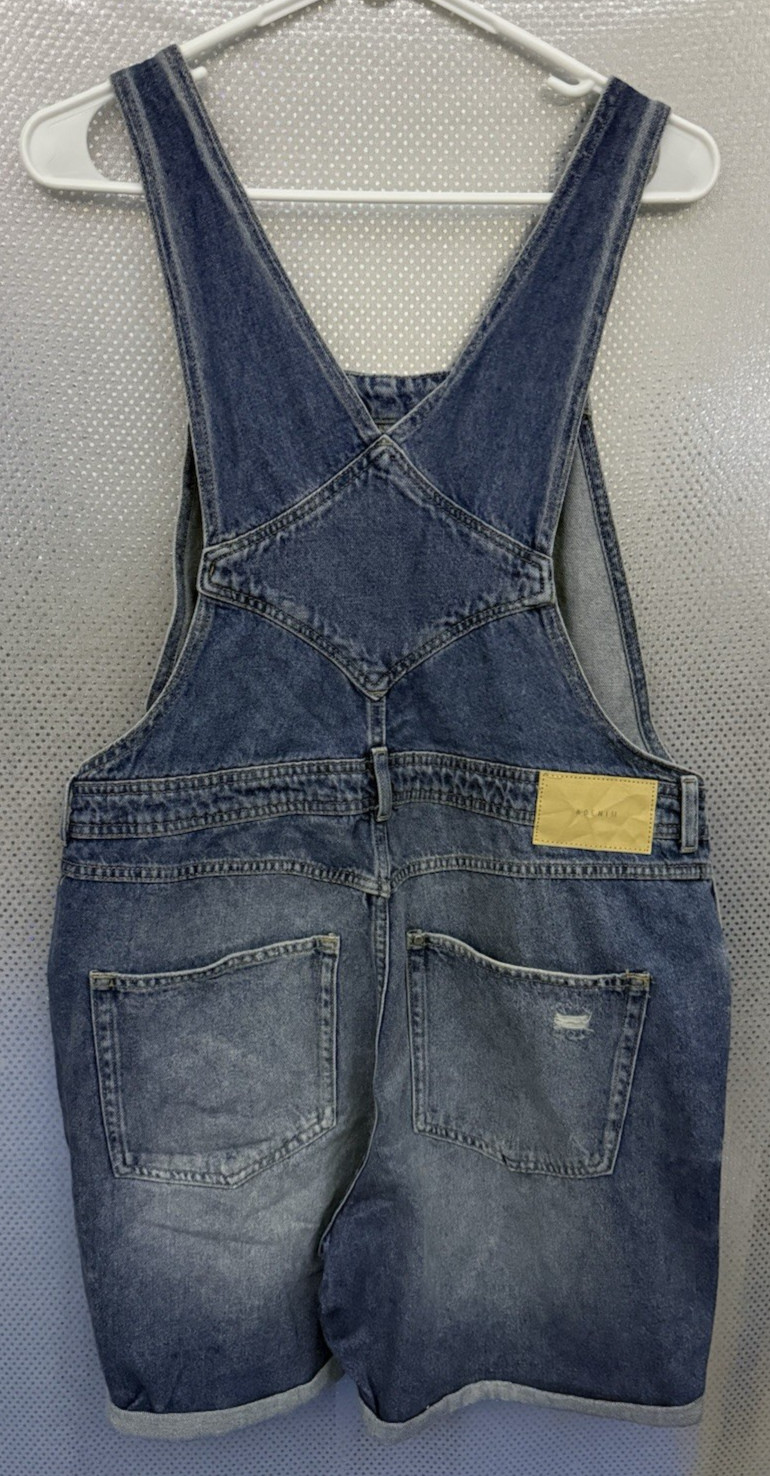H&M &Denim Shortalls Womens Sz M Cotton Distressed Denim Jean Short Overalls NWT thumbnail 2