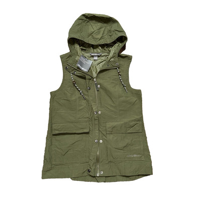 Eddie Bauer Womens Vest Utility Full Zip Nylon Hooded Hiking Size Small Green