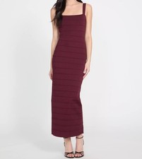 GUESS Womens Bandage Neckline Square Zipper Maxi Dress burgundy Size S NWT
