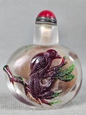 Bottiglia da tabacco cinese uccellino mandarino anatra intagliata Pechino sovrapposizione vetro