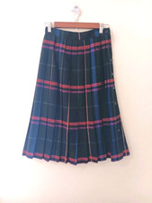 Vintage Plaid Pleated Midi Skirt Made in USA Wool Blend Side Button Academia