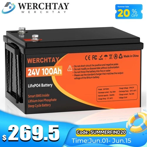 24V 100Ah LiFePO4 Lithium Battery BMS Deep Cycle RV Trolling Motor Marine Boat