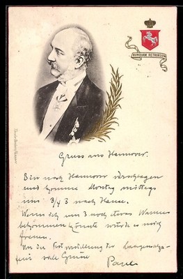 Ansichtskarte König Georg V. von Hannover im Profil mit Wappen 