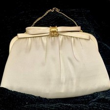 Vintage Purse After Five Ivory Cream Satin Evening Bag Clutch Cocktail Party