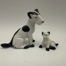 VINTAGE Black White Terrier Bone China Dog Figurines SET of 2 Mama And Baby