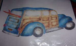 Pacific Coast Stencils BEACH WOODY with SURF BOARD 2 Overlays 11x5 NIP