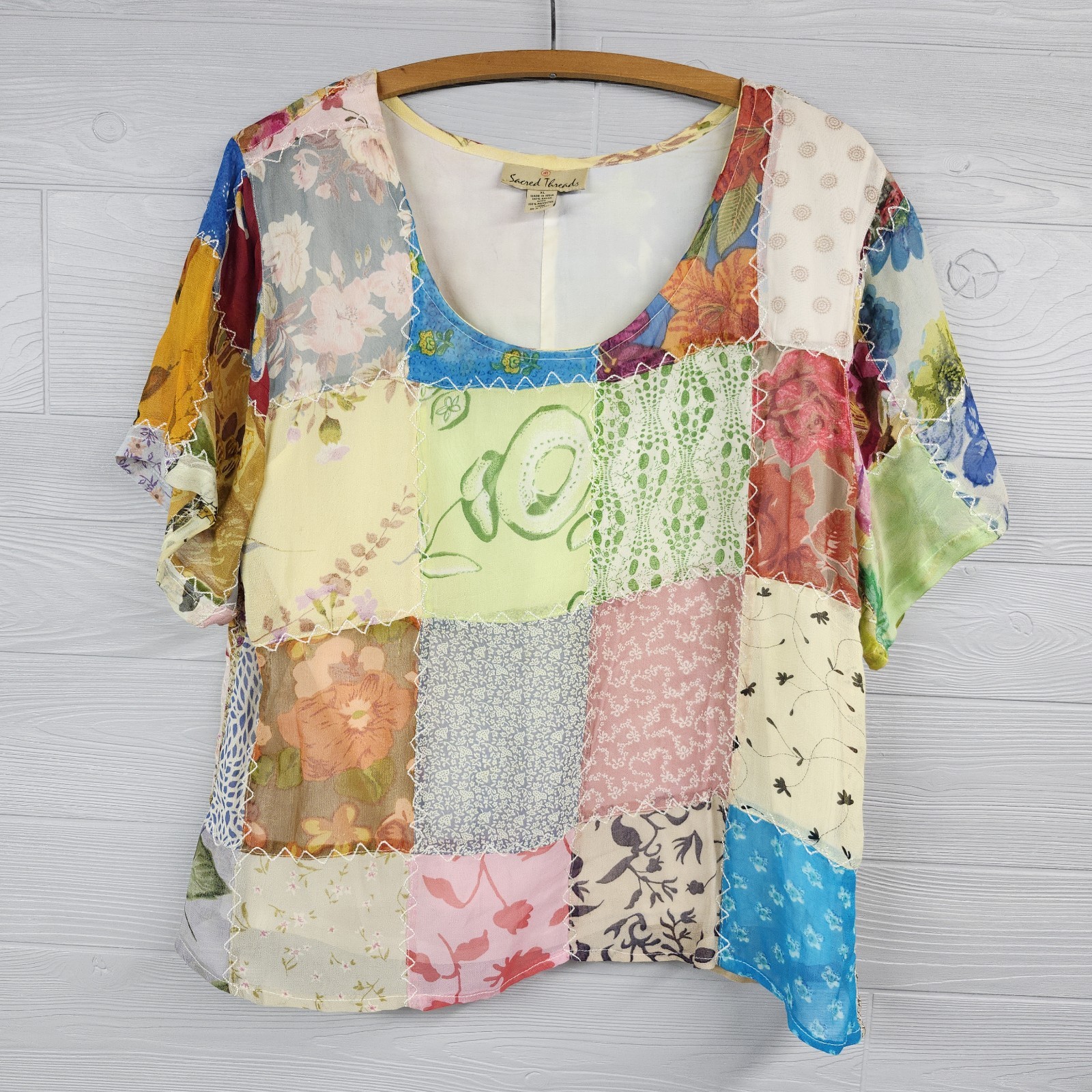 Sacred Threads Patchwork Bohemian Top Womens Size… - image 1