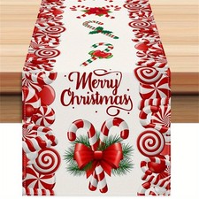 1pc Christmas Candy Cane Table Runner Merry Christmas Table Decor Holiday Dining