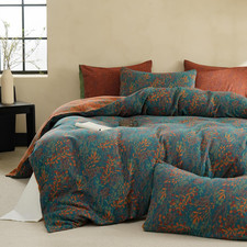 Reversible 100 Cotton Muslin Duvet Cover Set, Floral Design, Queen Size