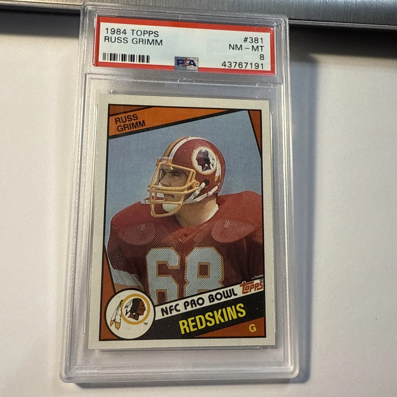 1984 Topps Russ Grimm #381 Washington Redskins Rookie RC HOF Football PSA 8