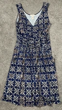 Sundance Dress Womens Large Blue Tank Ruched Flowy Geometric Stretch Pockets