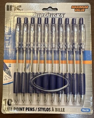 Inc Clip Clicks Retractable Ball Point Pens 1.0mm 10 Pens Blue