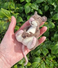 Needle Felt Felted Felting - Sleeping Brown Mouse - Handmade Gift Present OOAK