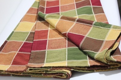 Color Block Cotton Tablecloth 57x93 Plaid Checked Textured Woven Geometric Grid