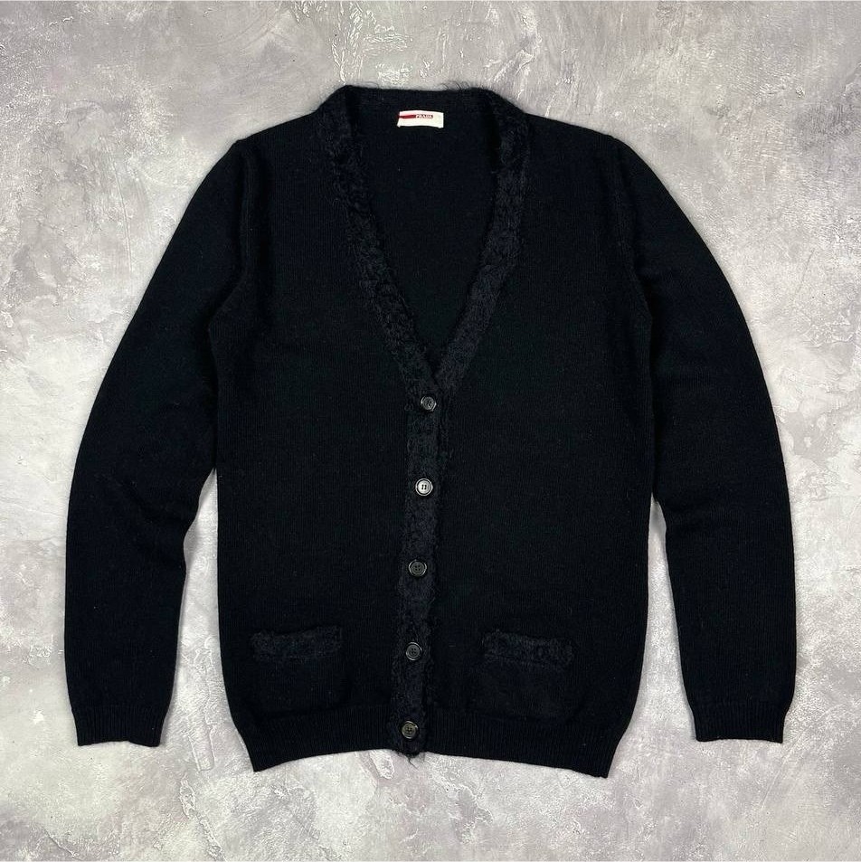 PRADA Men's Black Wool Knit Cardigan Sweater Button V-Neck Long