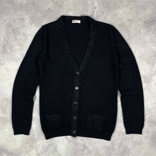 PRADA Men's Black Wool Knit Cardigan Sweater Button V-Neck Long Sleeve 46