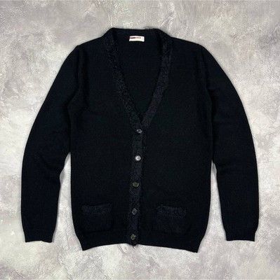 PRADA Men's Black Wool Knit Cardigan Sweater Button V-Neck Long
