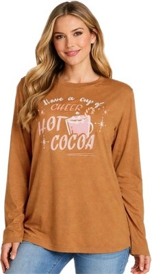NWT SONOMA Womens 1X Graphic Holiday Festive HOT COCOA CUP OF CHEER T-Shirt Top 