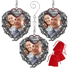 Memorial Photo Ornament - Forever in Our Hearts Christmas Picture - Silver He...