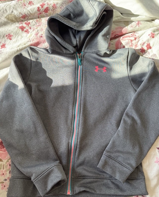 Under Armour Girls Hoodie Youth Size Medium Gray Pink Teal Zip Up Hoodie