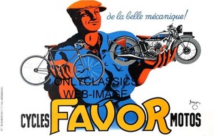 1937 FAVOR MOTORCYCLE & BICYCLE RACING 11X17 FRANCE POSTER GREAT ART BELLENGER