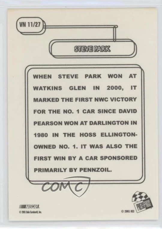 2001 Press Pass Vintage Steve Park #VN11 - Image 2 of 2