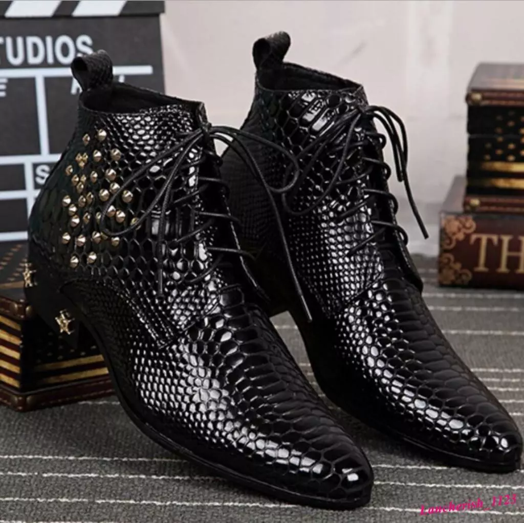 Men&#039;s Leather Ankle Boots Pointed Toe Cuban Heel Shoes Formal eBay