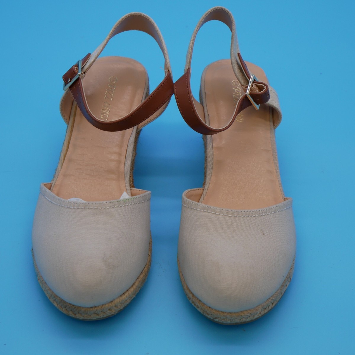 PIZZ ANNU Women's Espadrille Low Wedge Heel Sandals with Buckle Ankle Strap