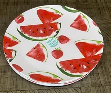 Set Of 8 Melamine Dinner Plates Strawberries Watermelon Print 11”