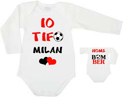 Body lungo neonato stampa IO TIFO MILAN personalizzato nome bimbo