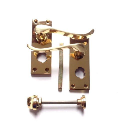 Polished Brassed Victorian Scroll Door Handles Lever Lock,Latch,Bathroom,Privacy - Picture 5 of 5