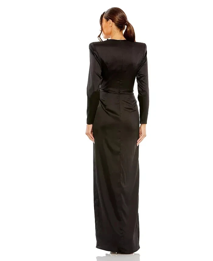 Mac Duggal Black Satin Bow Long Sleeve Column Gown Size 8 $398 - Image 2 of 3