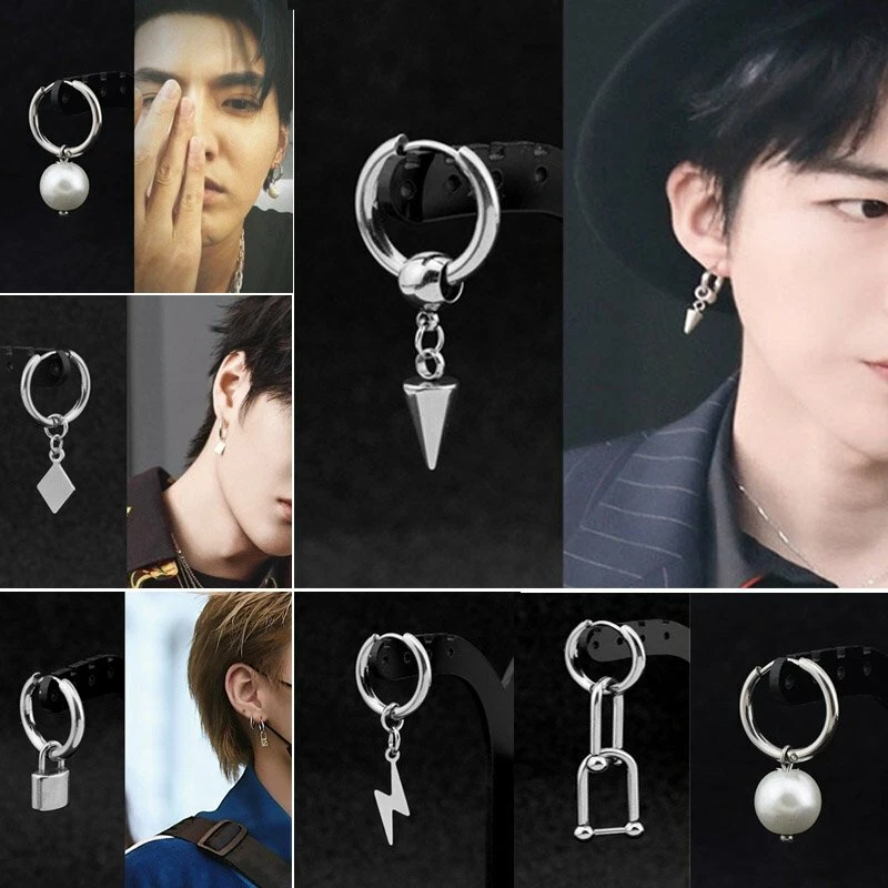 Amazon.com: 18g Kpop style cone chain hoop earrings, 316L Surgical steel  cone dangle hoops, Men earrings : Handmade Products