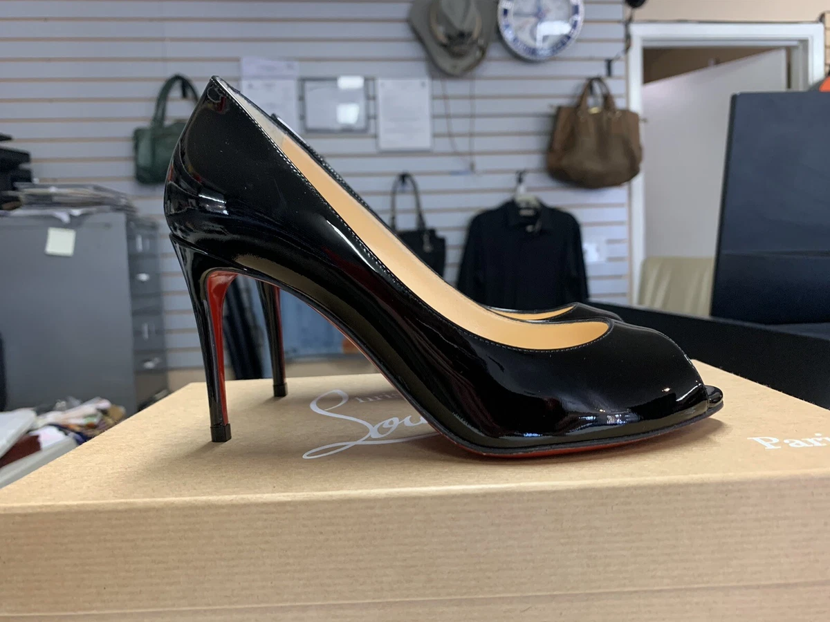 New Christian Louboutin Roxane 85 Black Patent Leather Pumps Heels Size 34.5