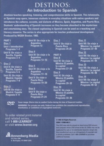 Destinos Part 2 - DVDs - An Introduction to Spanish - by Annenberg Media - Picture 2 of 2