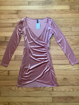 NWT DIVIDED by H&M Blush Pink Velour Mini Sexy Cocktail Dress, Tulip Hem, Size 8